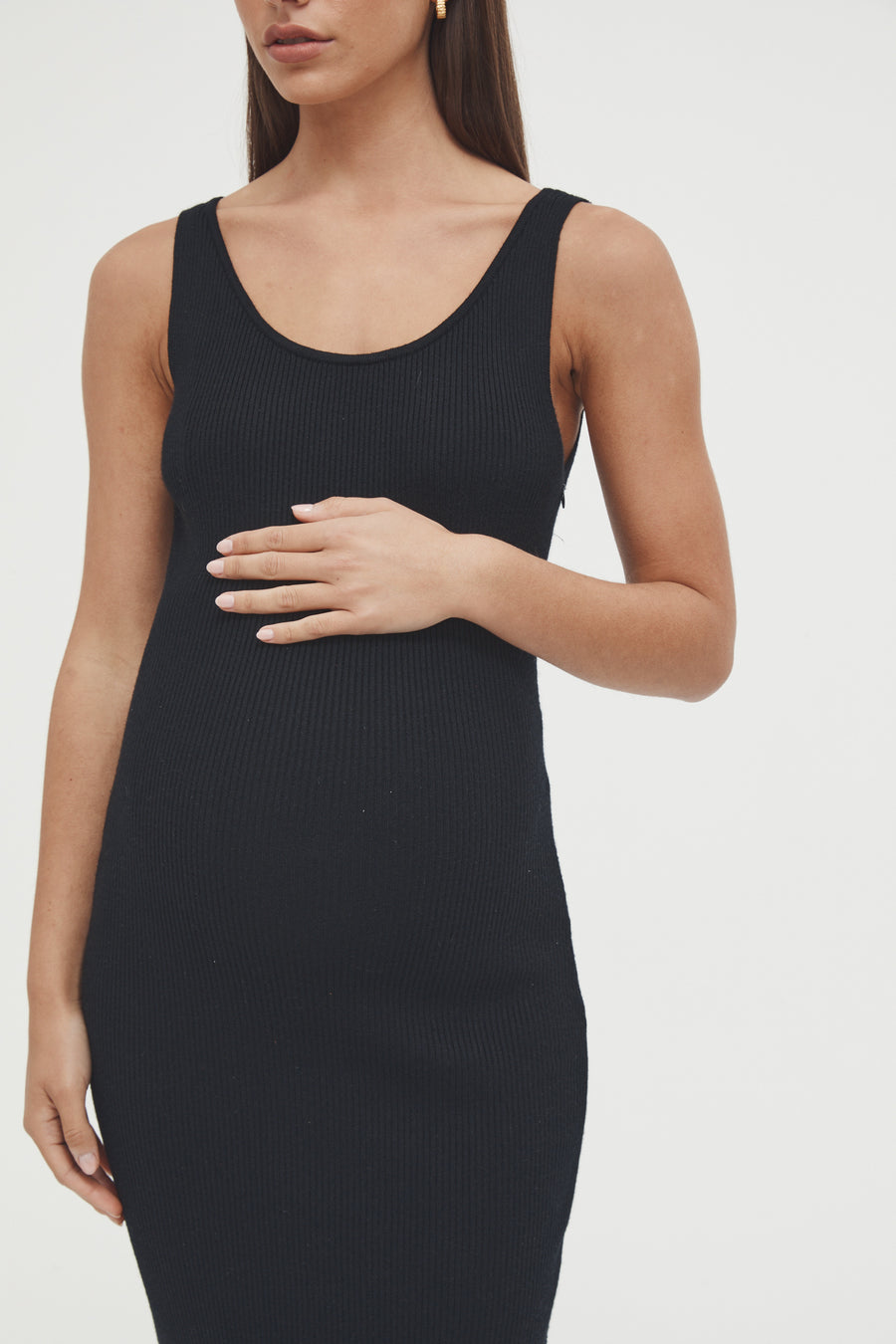 Stretchy Rib Knit Maternity Dress (Black) 3