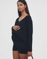 Overbump Stretchy Rib Maternity Shorts (Black) 7