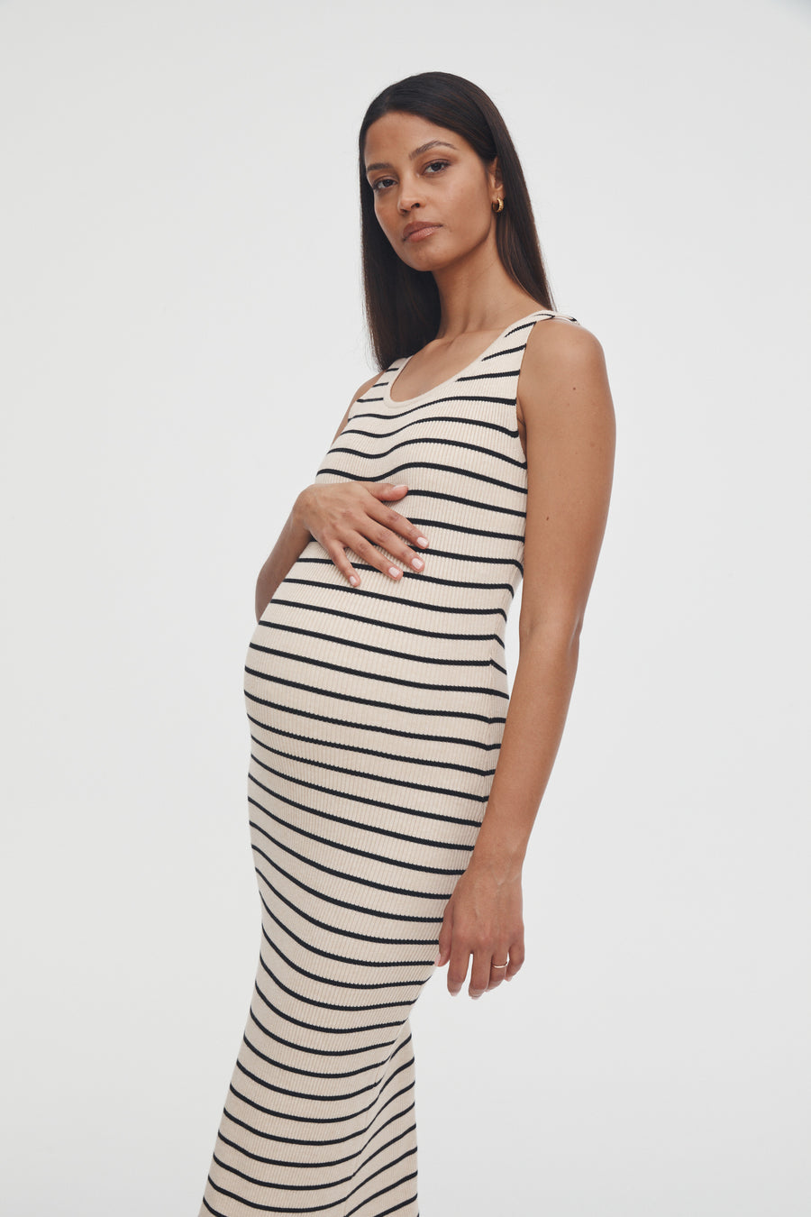 Stretchy Rib Knit Maternity Dress (Stripe) 2