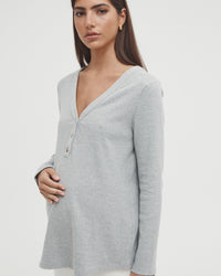 Maternity Ribbed Henley Long Sleeve Top (Grey) 2
