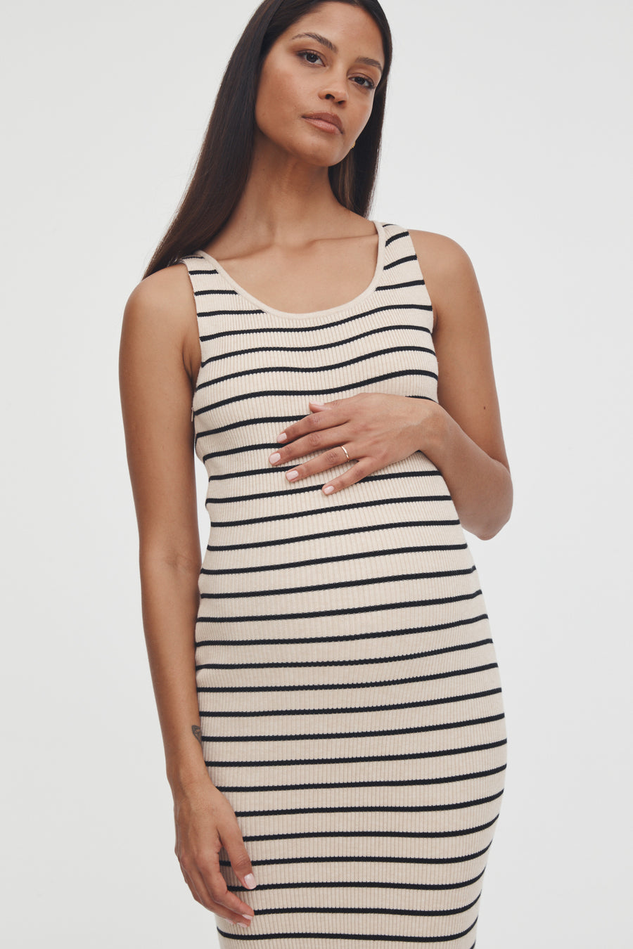 Stretchy Rib Knit Maternity Dress (Stripe) 3