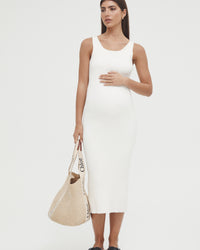 Stretchy Rib Knit Maternity Dress (White) 1