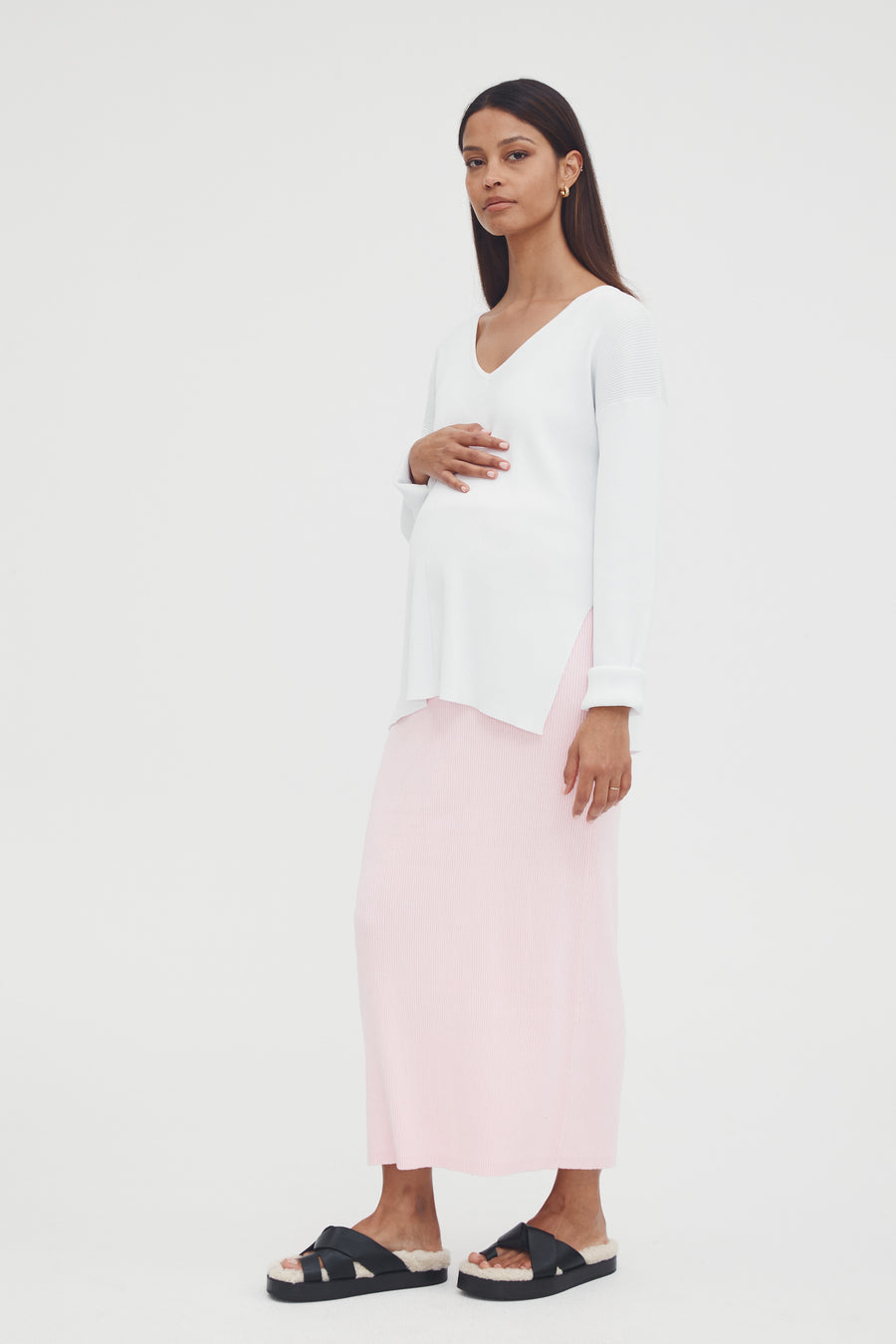 Maternity Rib Maxi Skirt (Pink) 7