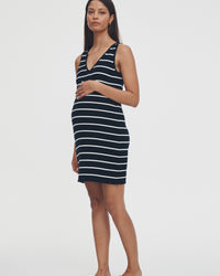 Summer Maternity Dress (Navy Stripe) 1