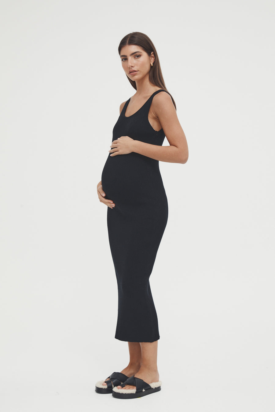 Stretchy Rib Knit Maternity Dress (Black) 4