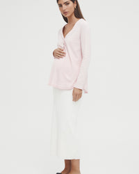 Maternity Ribbed Henley Long Sleeve Top (Pink) 1