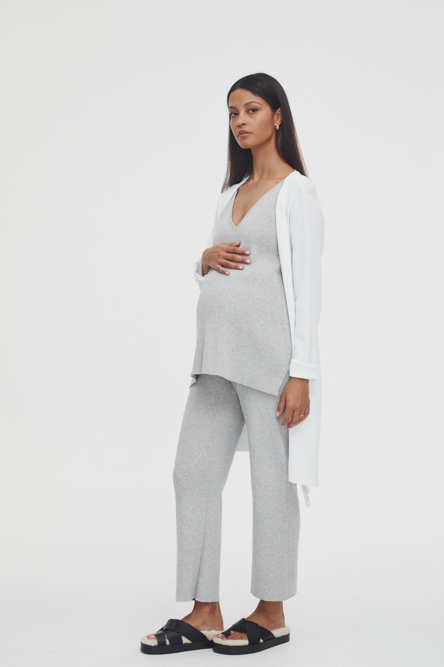 Stretchy Maternity Overbump Knit Pant (Grey Marle) 4