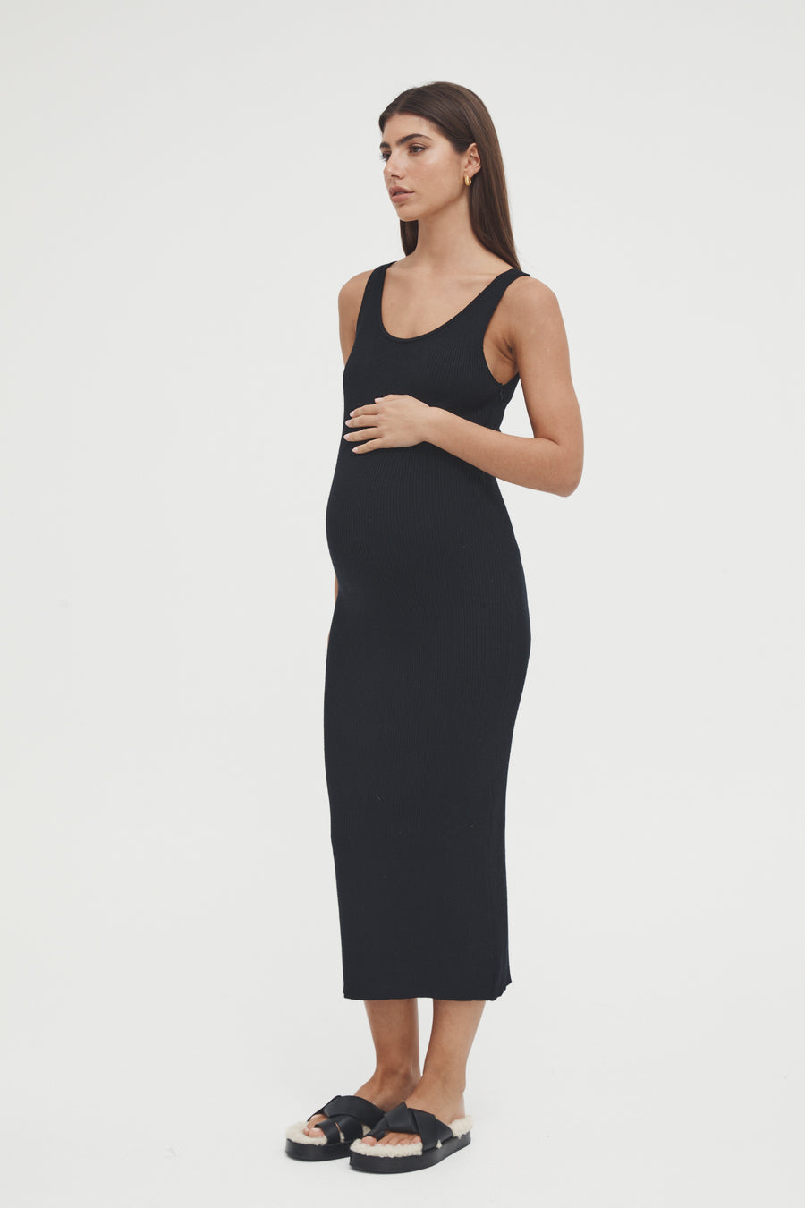 Stretchy Rib Knit Maternity Dress (Black) 2