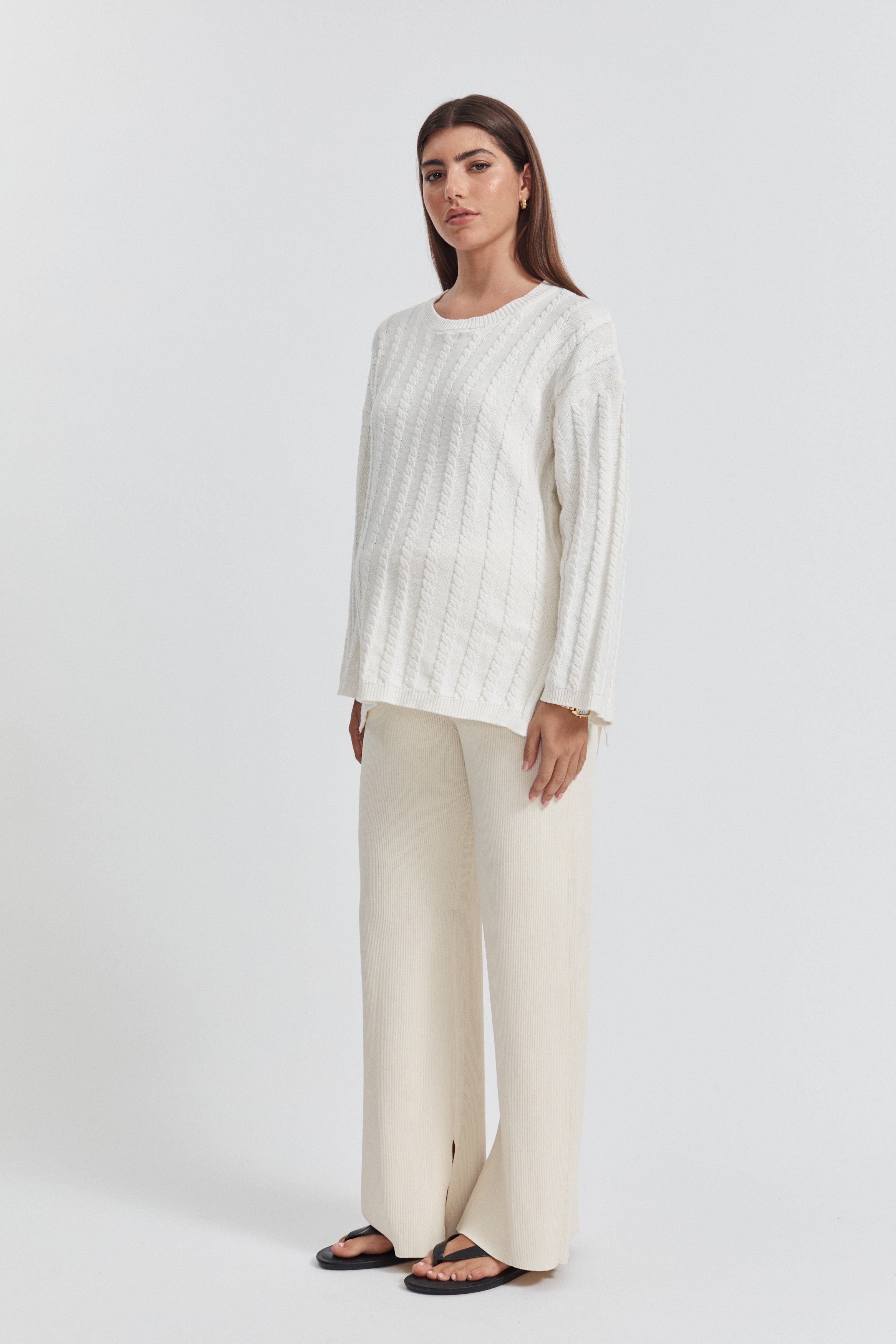 Maternity Cable Knit Jumper (White) 1