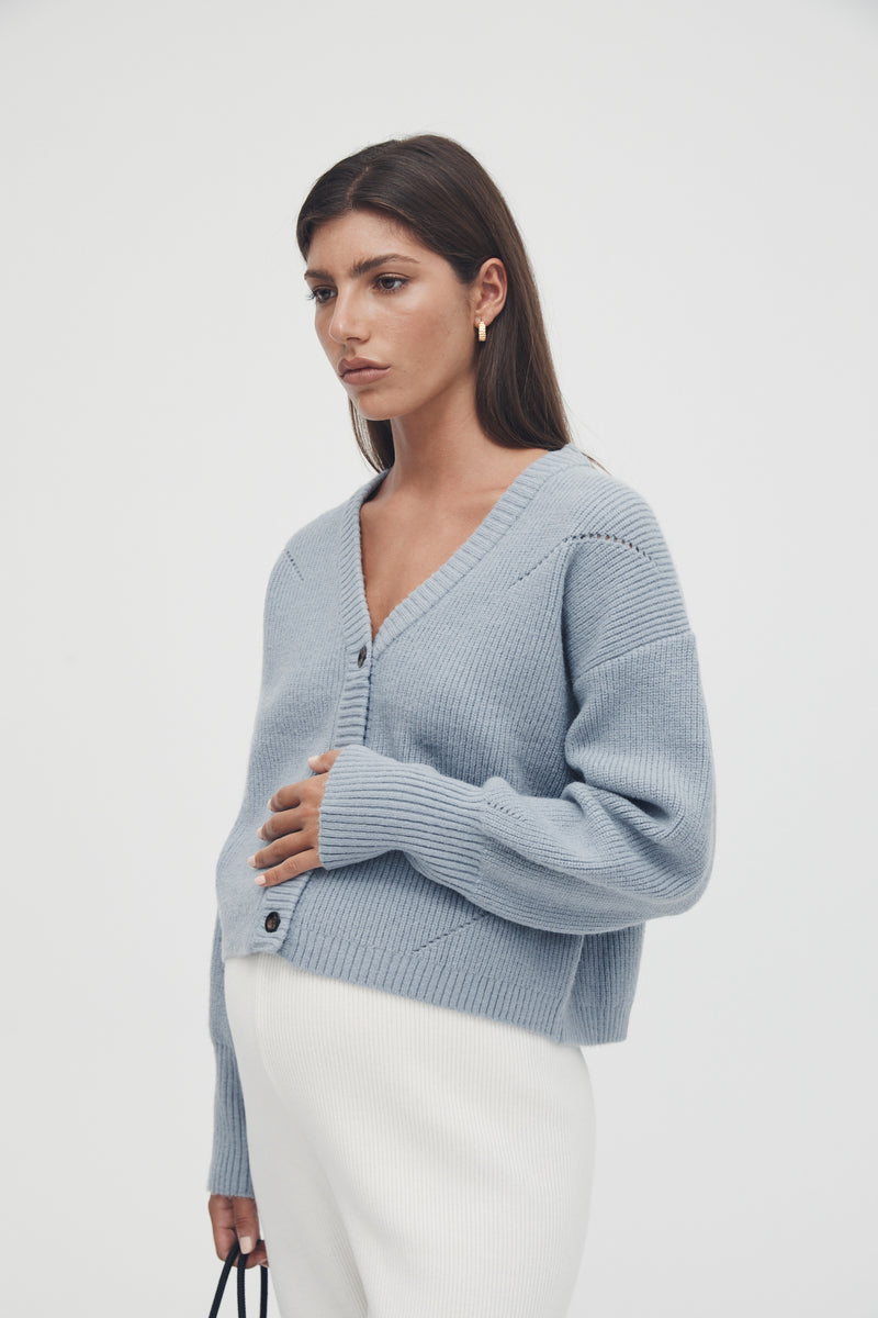 Button Crop Cardi Cornflower FINAL SALE
