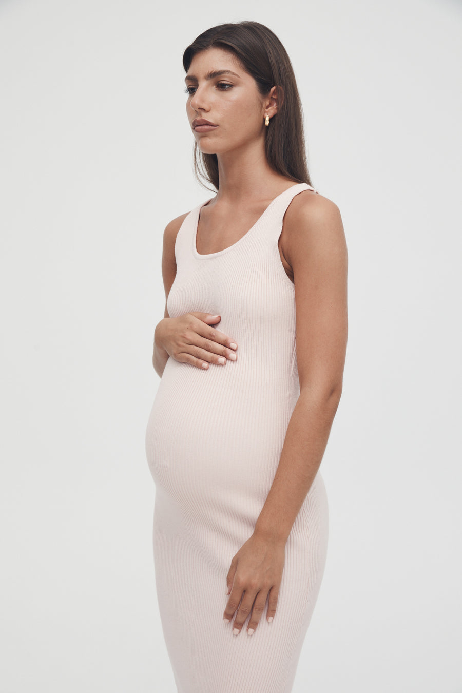 Stretchy Rib Knit Maternity Dress (Pink) 6