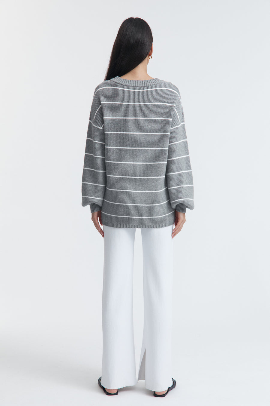 Cosy Knit Jumper (Grey/White Stripe)