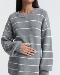 Cosy Knit Jumper (Grey/White Stripe)