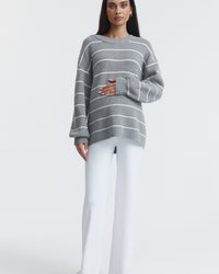 Cosy Knit Jumper (Grey/White Stripe)