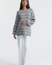 Cosy Knit Jumper (Grey/White Stripe)