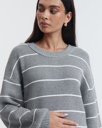 Cosy Knit Jumper (Grey/White Stripe)