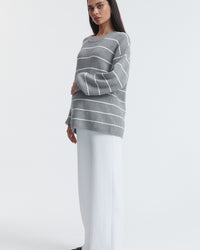 Cosy Knit Jumper (Grey/White Stripe)