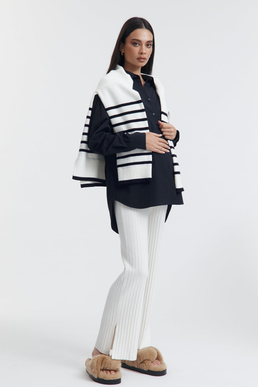 Stylish Stripe Knit Jumper (White/Navy) 8