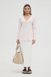 Maternity Ribbed Henley Long Sleeve Top (Pink) 6