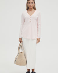 Maternity Ribbed Henley Long Sleeve Top (Pink) 6