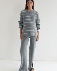 Cosy Knit Jumper (Grey/White Stripe)