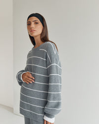 Cosy Knit Jumper (Grey/White Stripe)