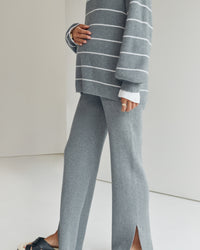 Cosy Knit Jumper (Grey/White Stripe)