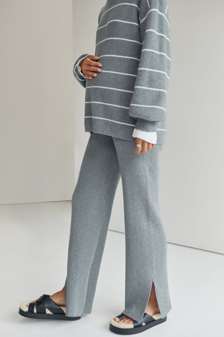 Cosy Knit Jumper (Grey/White Stripe)