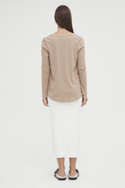Maternity Ribbed Henley Long Sleeve Top (Mocha) 6