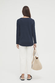 Maternity Ribbed Henley Long Sleeve Top (Navy) 9