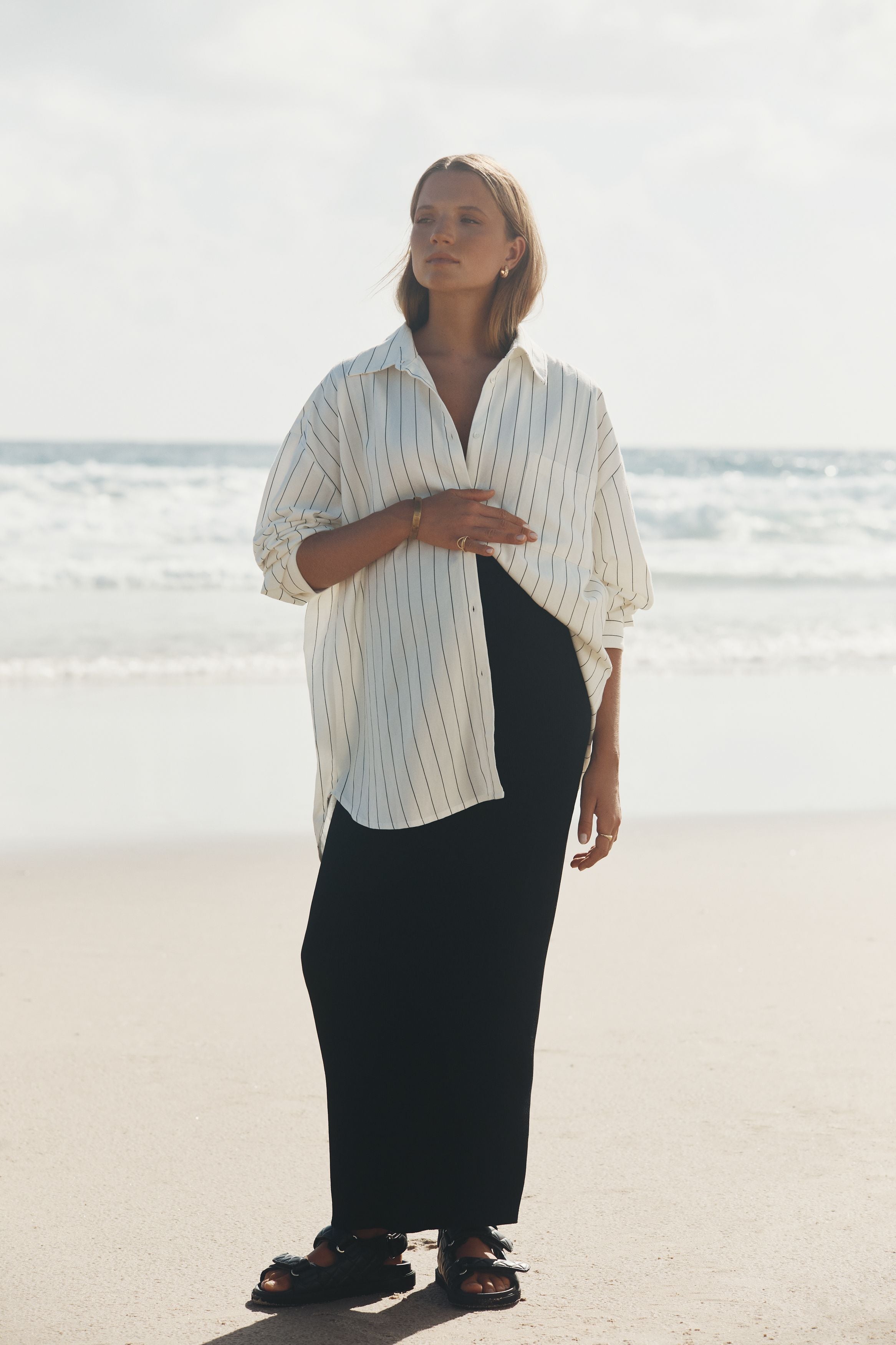 Black Rib Knit Maternity Maxi Skirt 1