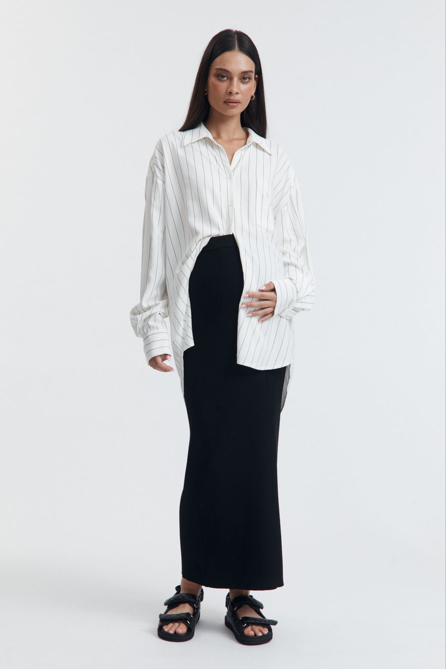 Black Rib Knit Maternity Maxi Skirt 5