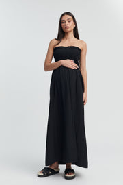 Black Shirred Maternity Linen Maxidress 1