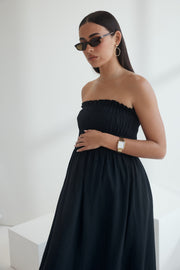 Black Shirred Maternity Linen Maxidress 12