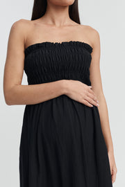 Black Shirred Maternity Linen Maxidress 2