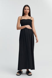 Black Shirred Maternity Linen Maxidress 5