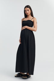 Black Shirred Maternity Linen Maxidress 6