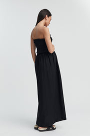 Black Shirred Maternity Linen Maxidress 8