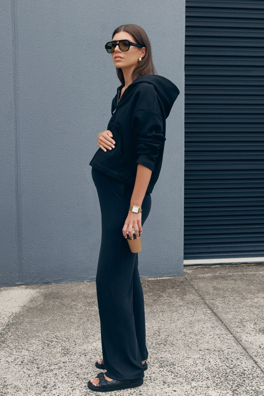 Black Stylish Maternity Cropped Hoodie 1