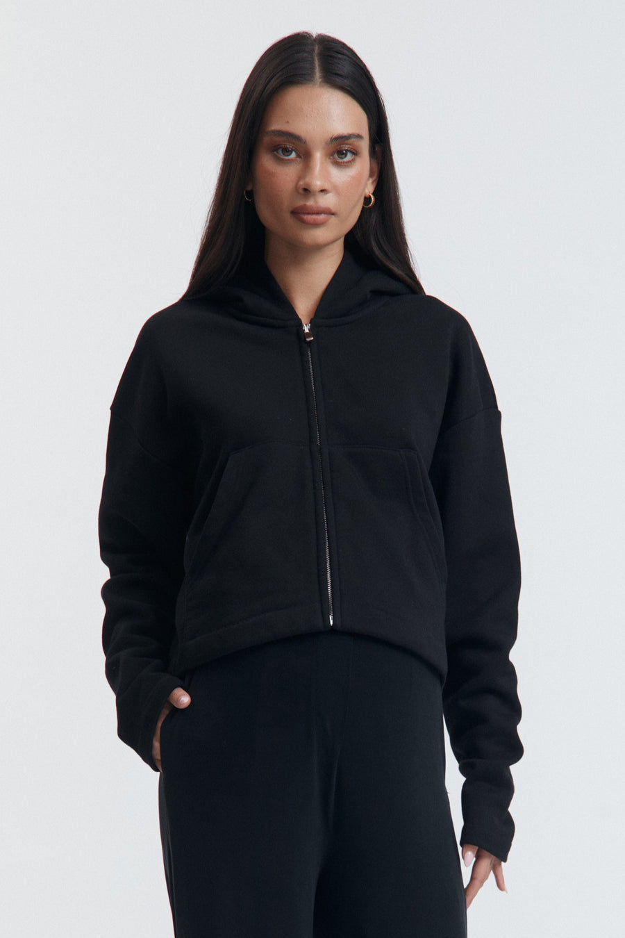 Black Stylish Maternity Cropped Hoodie 7
