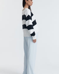 Block Stripe Maternity Lounge Jumper (White/Navy/Tan) 10