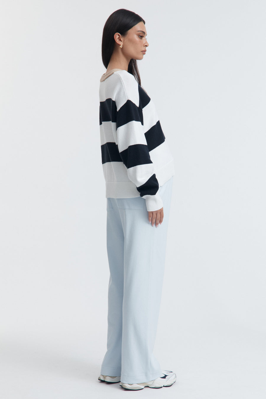 Block Stripe Maternity Lounge Jumper (White/Navy/Tan) 10