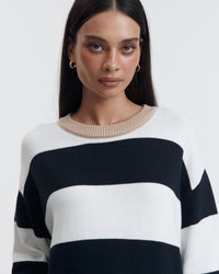 Block Stripe Maternity Lounge Jumper (White/Navy/Tan) 1