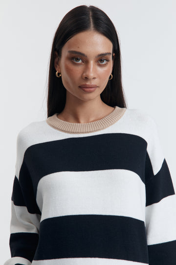 Block Stripe Maternity Lounge Jumper (White/Navy/Tan) 1