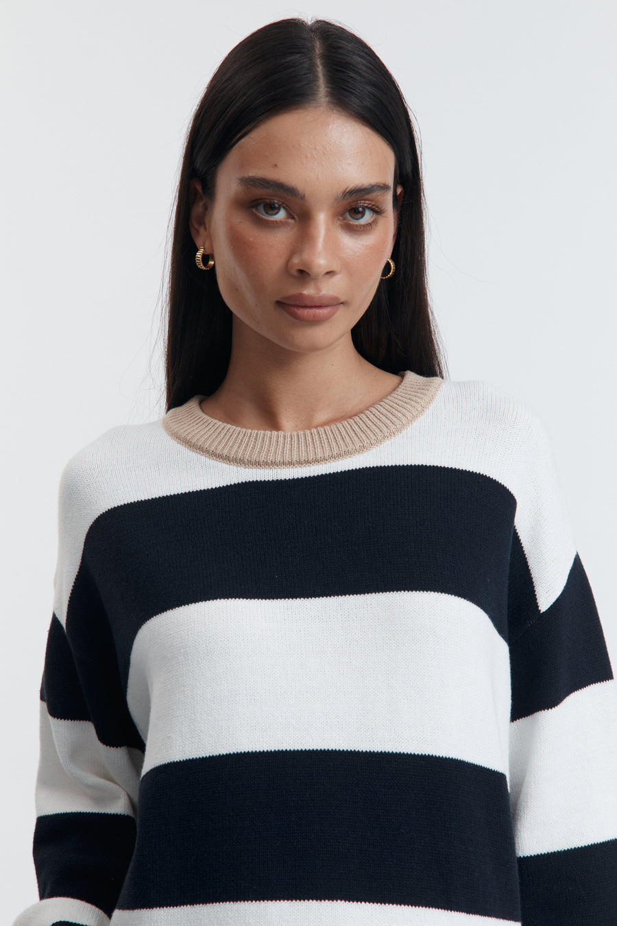 Block Stripe Maternity Lounge Jumper (White/Navy/Tan) 1