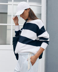 Block Stripe Maternity Lounge Jumper (White/Navy/Tan) 2