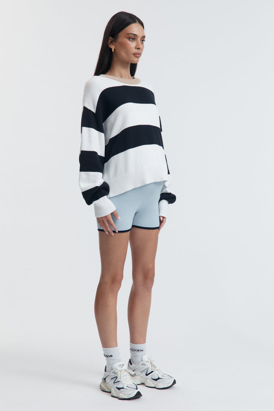 Block Stripe Maternity Lounge Jumper (White/Navy/Tan) 3