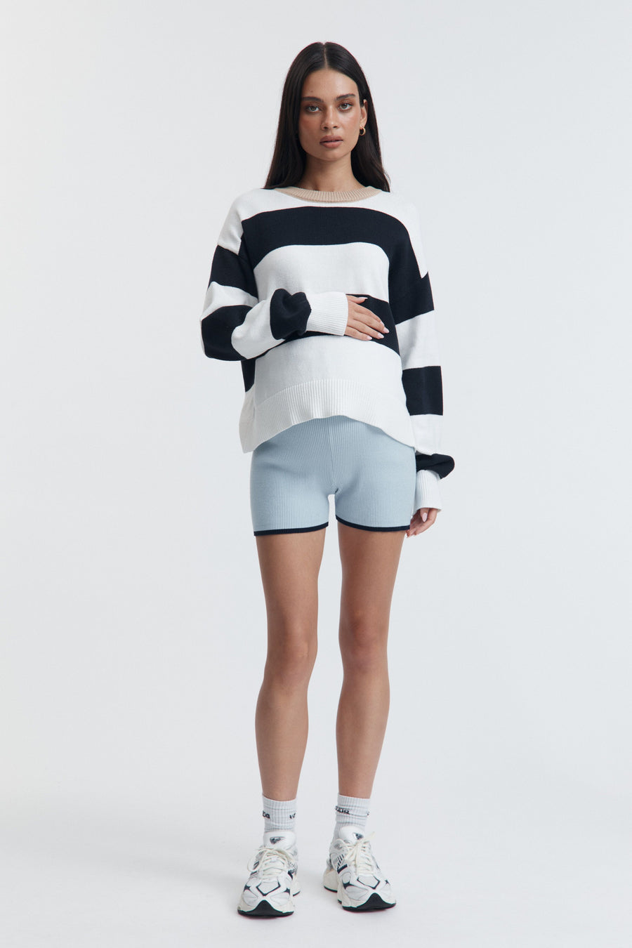 Block Stripe Maternity Lounge Jumper (White/Navy/Tan) 5
