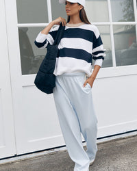 Block Stripe Maternity Lounge Jumper (White/Navy/Tan) 6