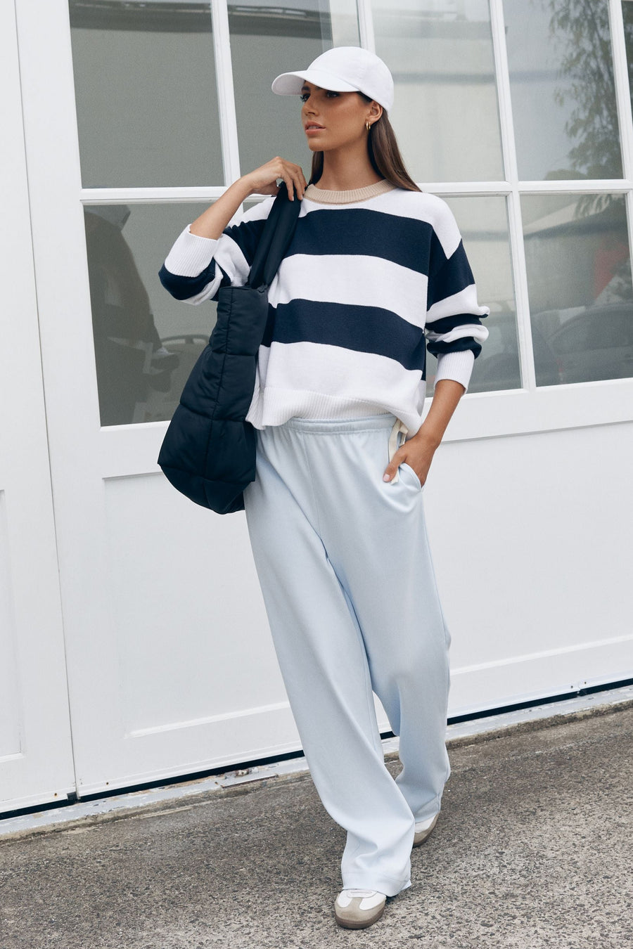 Block Stripe Maternity Lounge Jumper (White/Navy/Tan) 6